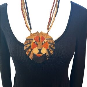 Vintage 70’s Lee Sands Lion Head Necklace and Earring Set